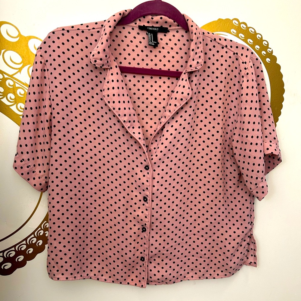 Pink Polka‎ Dot Button Down